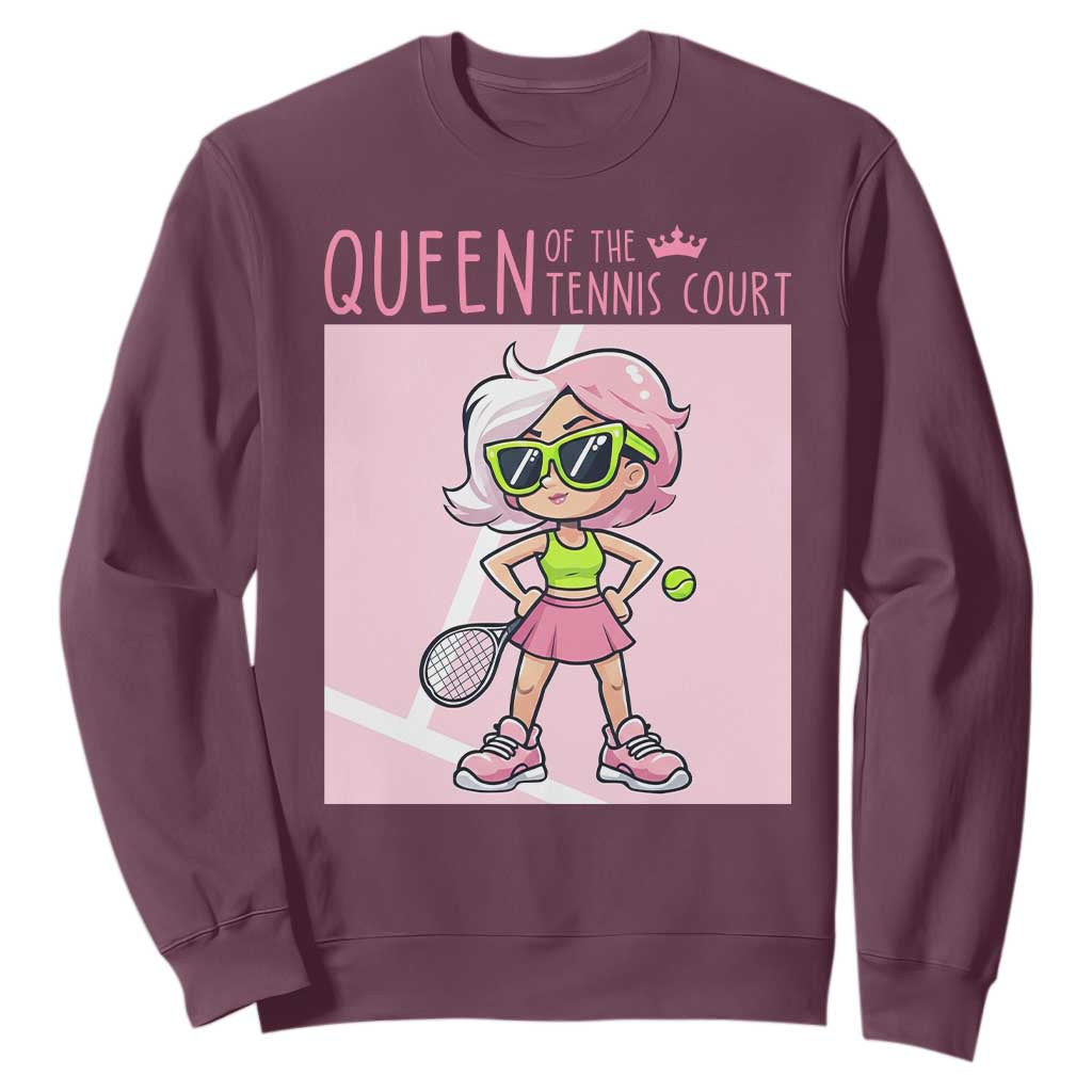 Queen Of The Court Sweatshirt Funny Tennis Player Gift For Women TS12 Maroon Print Your Wear