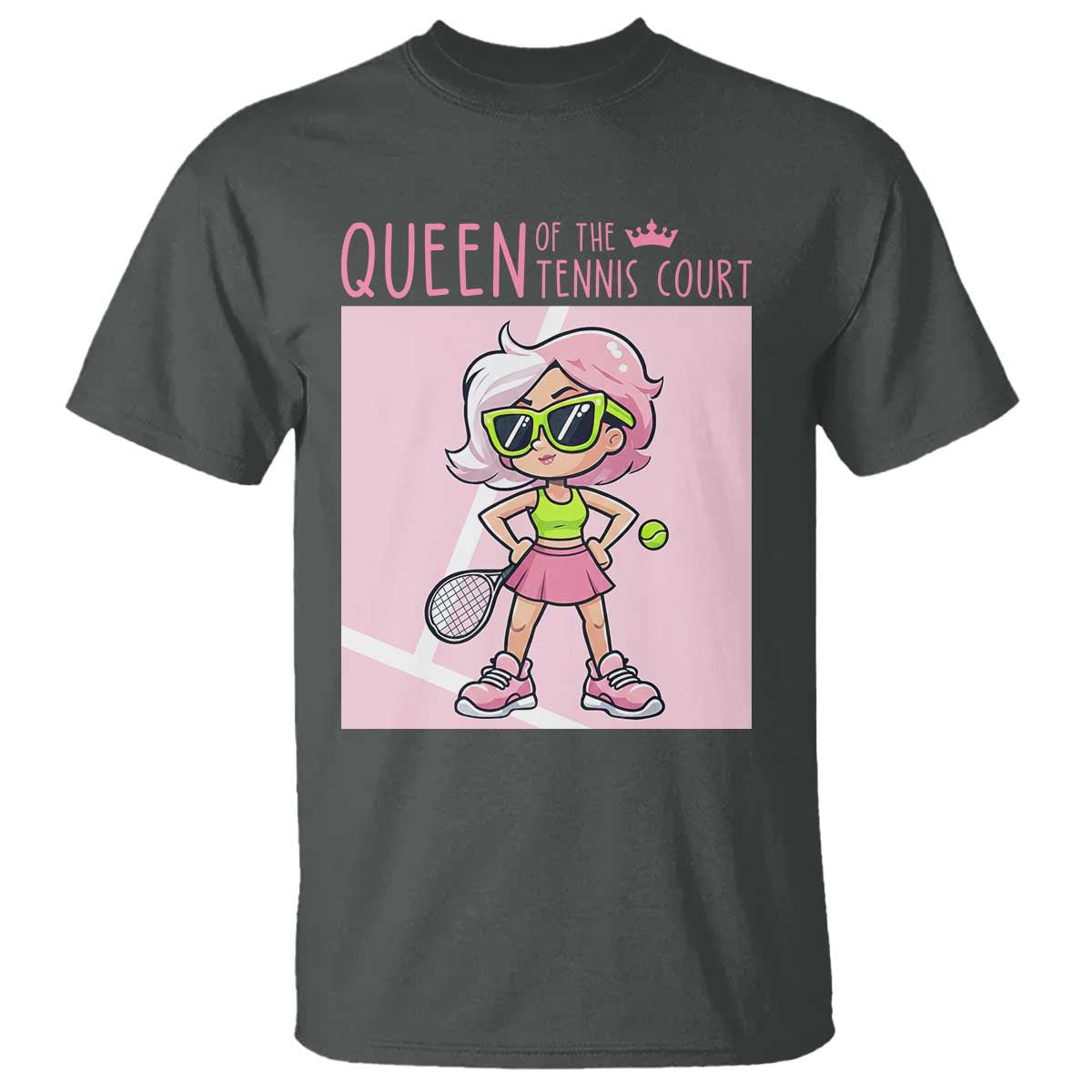 Queen Of The Court T Shirt Funny Tennis Player Gift For Women TS12 Dark Heather Print Your Wear