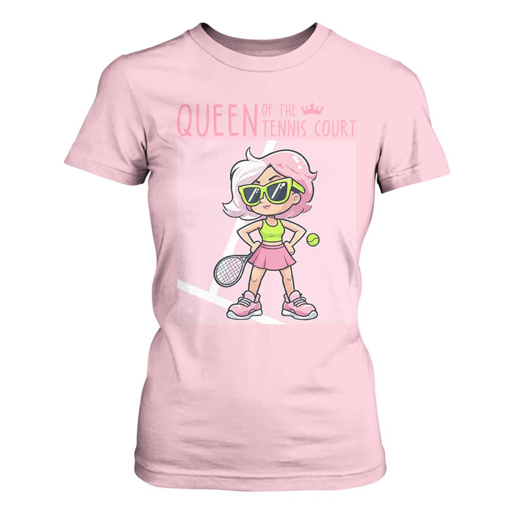 Queen Of The Court T Shirt For Women Funny Tennis Player Gift For Women TS12 Light Pink Print Your Wear