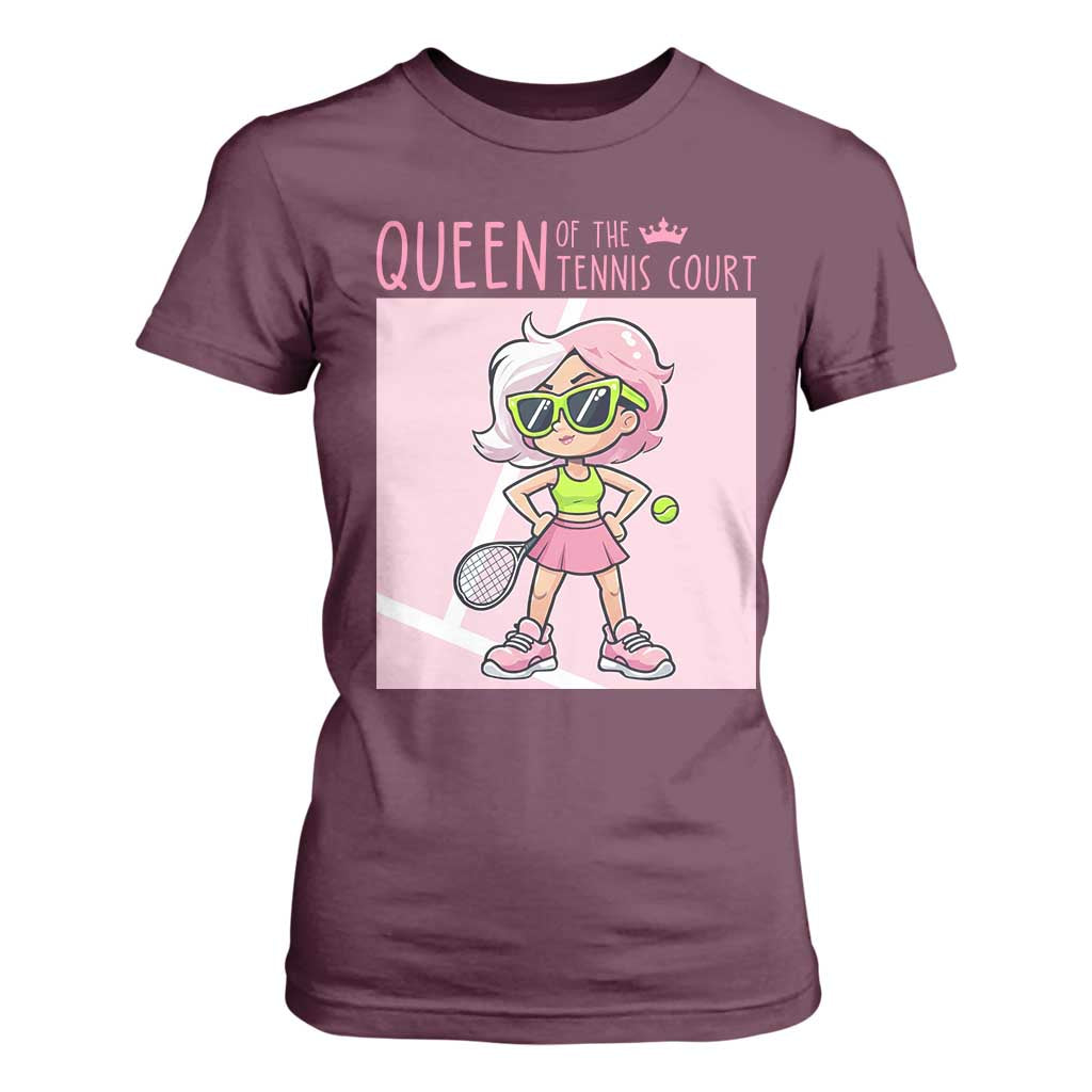 Queen Of The Court T Shirt For Women Funny Tennis Player Gift For Women TS12 Maroon Print Your Wear