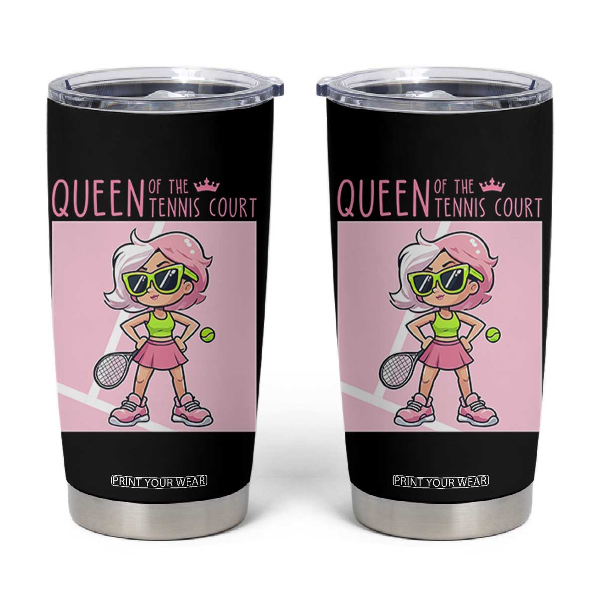 Queen Of The Court Tumbler Cup Funny Tennis Player Gift For Women TS12 Black Print Your Wear