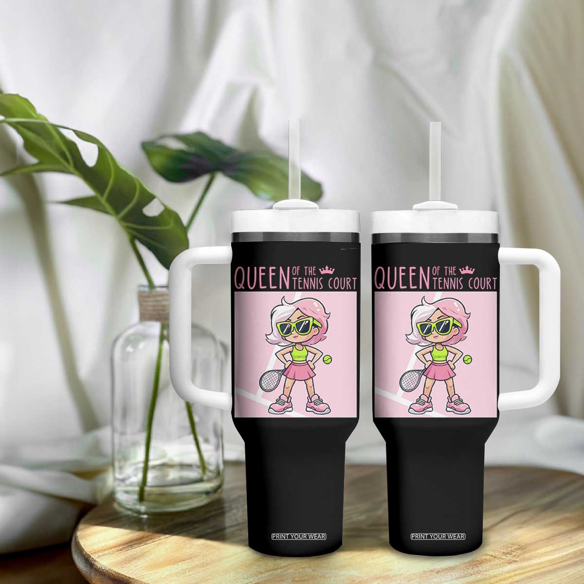 Queen Of The Court Tumbler With Handle Funny Tennis Player Gift For Women TS12 Print Your Wear