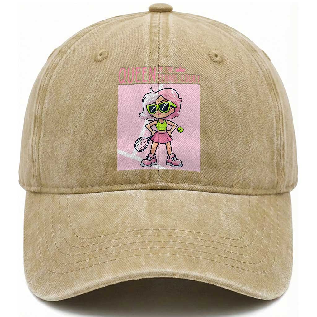 Queen Of The Court Washed Cotton Baseball Cap Funny Tennis Player Gift For Women TS12 Print Your Wear