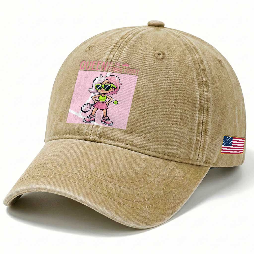 Queen Of The Court Washed Cotton Baseball Cap Funny Tennis Player Gift For Women TS12 Print Your Wear
