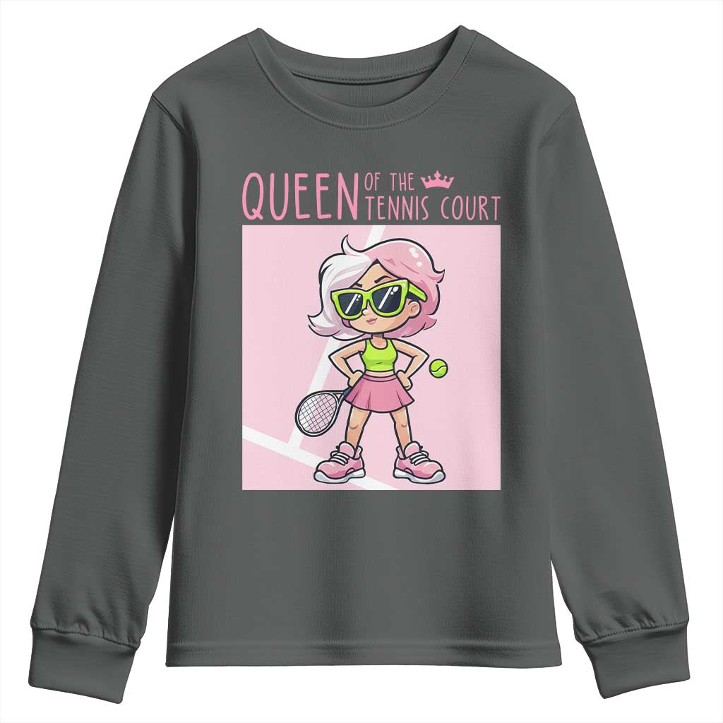 Queen Of The Court Youth Sweatshirt Funny Tennis Player Gift For Women TS12 Dark Heather Print Your Wear