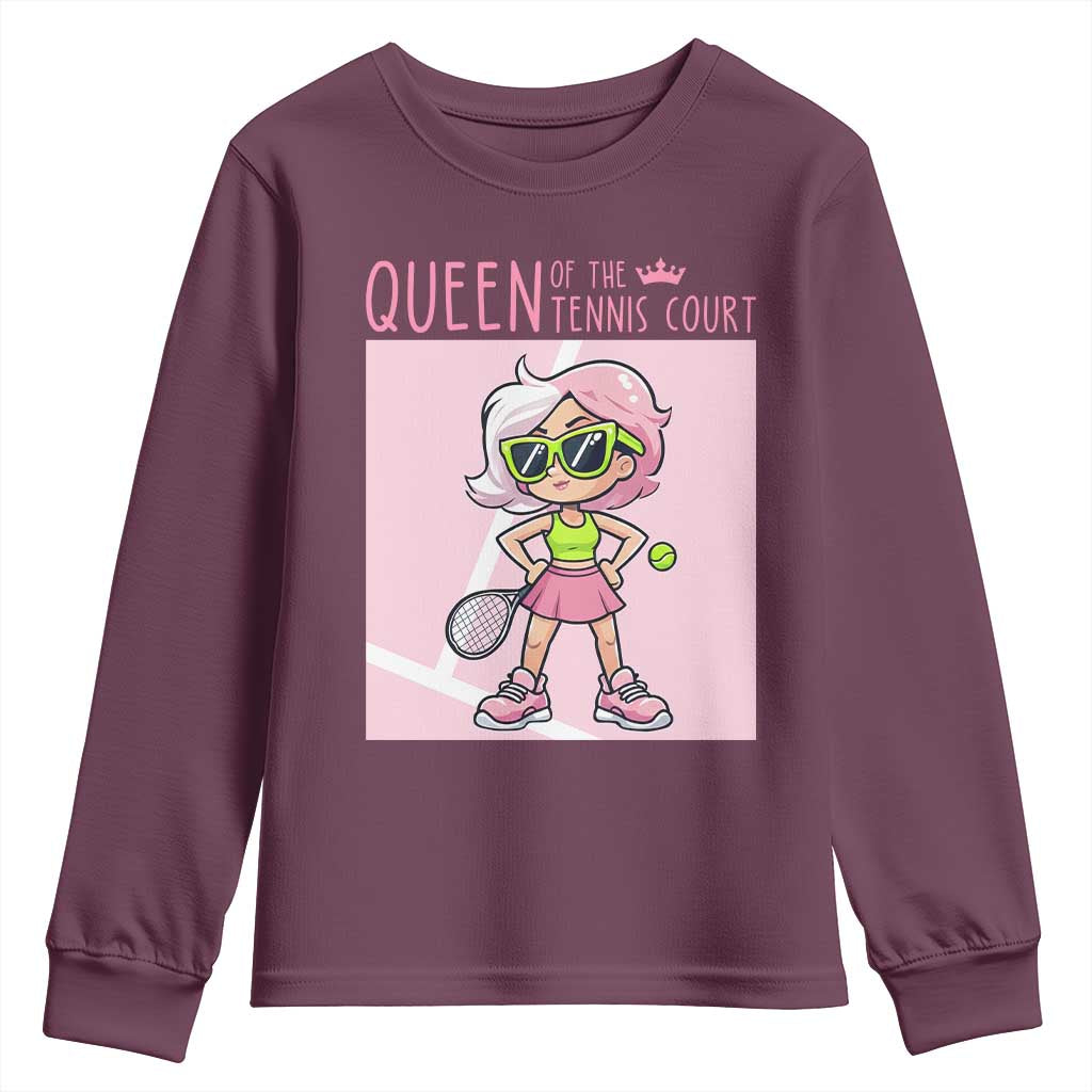 Queen Of The Court Youth Sweatshirt Funny Tennis Player Gift For Women TS12 Maroon Print Your Wear