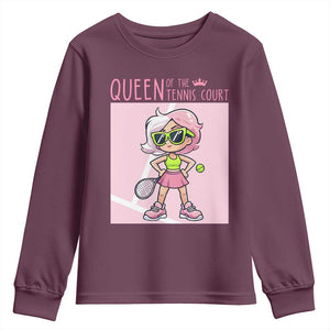 Queen Of The Court Youth Sweatshirt Funny Tennis Player Gift For Women TS12 Maroon Print Your Wear