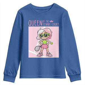 Queen Of The Court Youth Sweatshirt Funny Tennis Player Gift For Women TS12 Royal Blue Print Your Wear