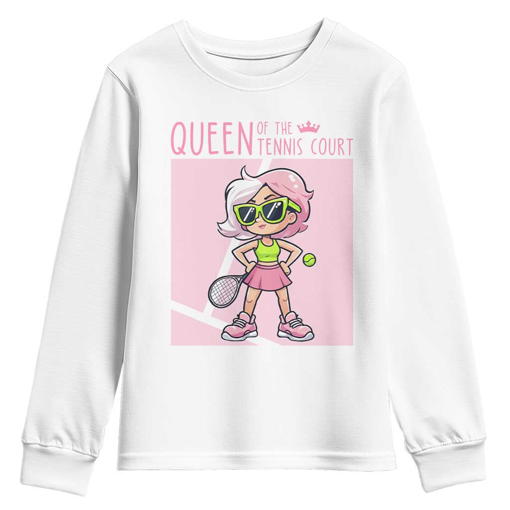Queen Of The Court Youth Sweatshirt Funny Tennis Player Gift For Women TS12 White Print Your Wear
