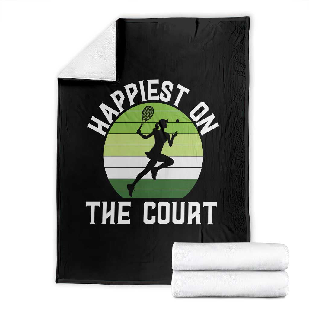 Happiest On The Court Throw Blanket Vintage Retro Tennis Girl Gift TS12 Black Print Your Wear