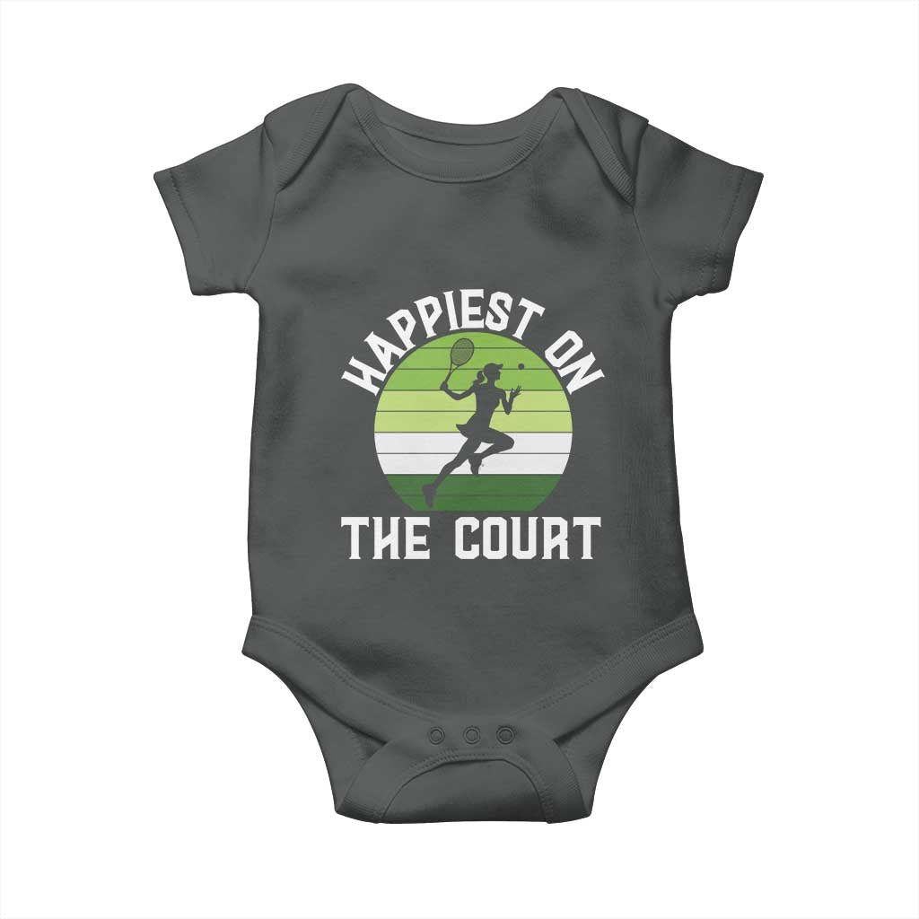 Happiest On The Court Baby Onesie Vintage Retro Tennis Girl Gift TS12 Dark Heather Print Your Wear