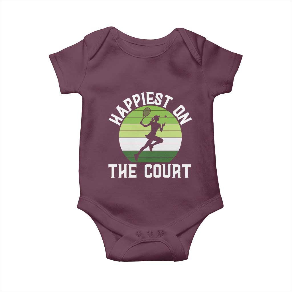 Happiest On The Court Baby Onesie Vintage Retro Tennis Girl Gift TS12 Maroon Print Your Wear