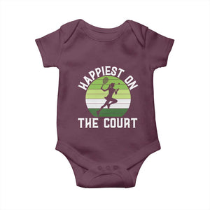 Happiest On The Court Baby Onesie Vintage Retro Tennis Girl Gift TS12 Maroon Print Your Wear