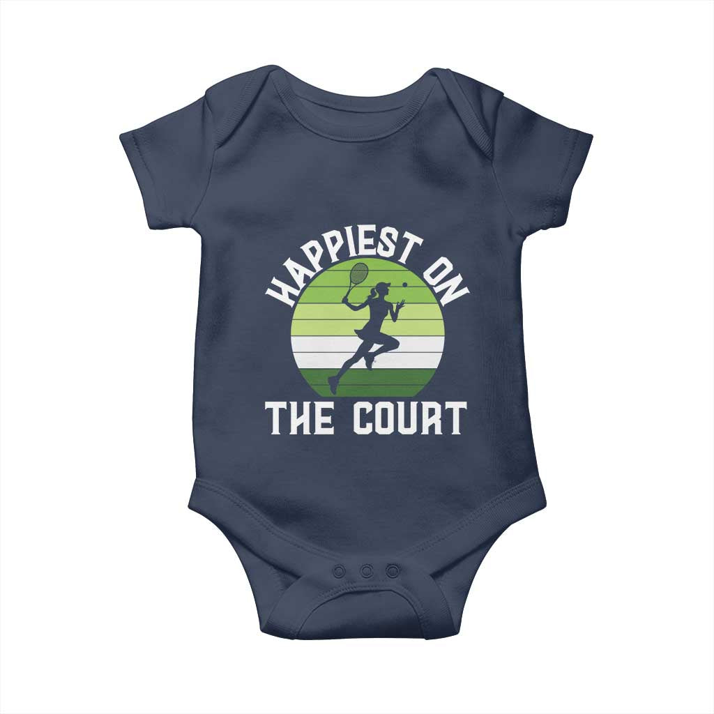 Happiest On The Court Baby Onesie Vintage Retro Tennis Girl Gift TS12 Navy Print Your Wear