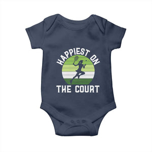 Happiest On The Court Baby Onesie Vintage Retro Tennis Girl Gift TS12 Navy Print Your Wear