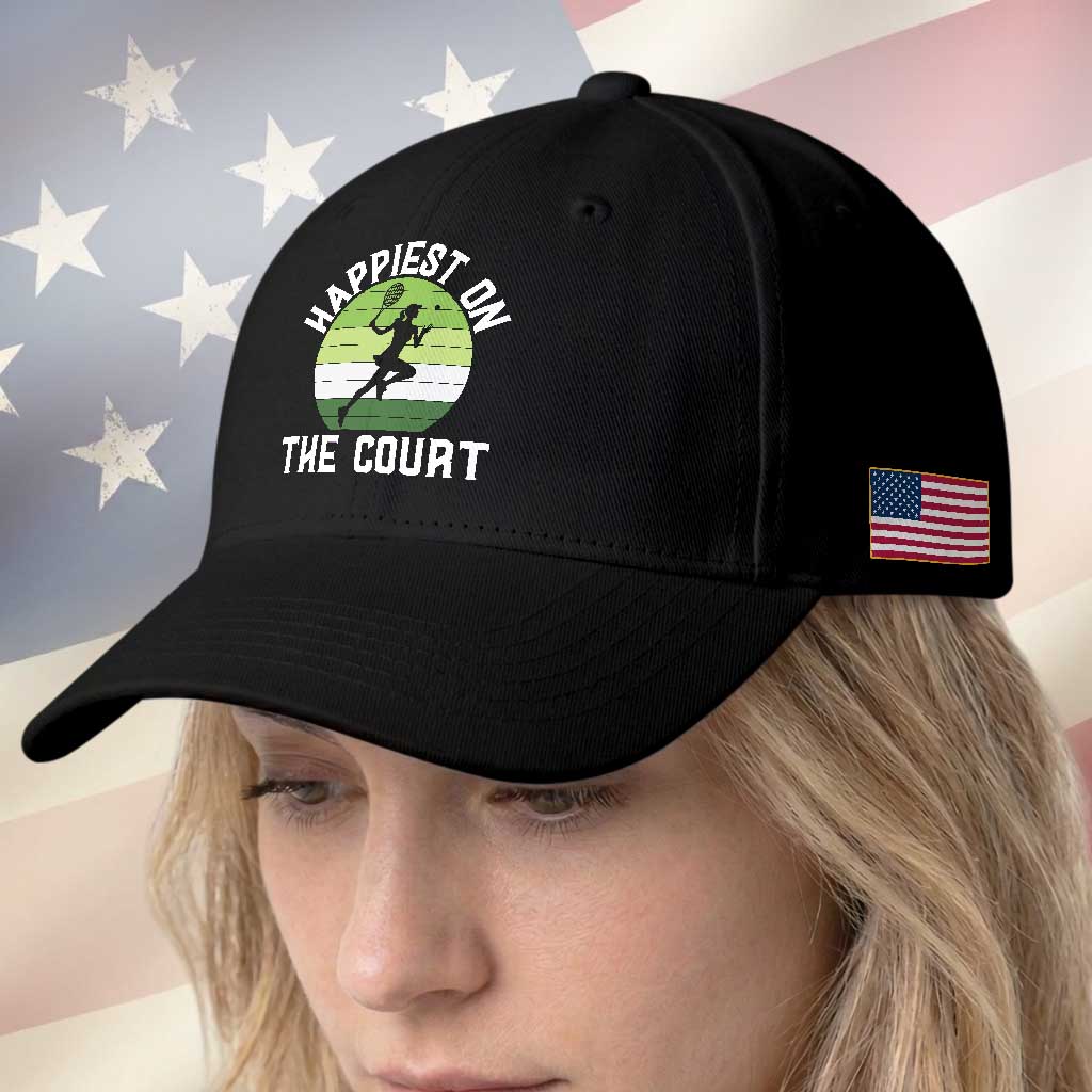Happiest On The Court Baseball Cap Vintage Retro Tennis Girl Gift TS12 Print Your Wear