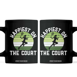 Happiest On The Court Coffee Mug Vintage Retro Tennis Girl Gift TS12 Black Print Your Wear
