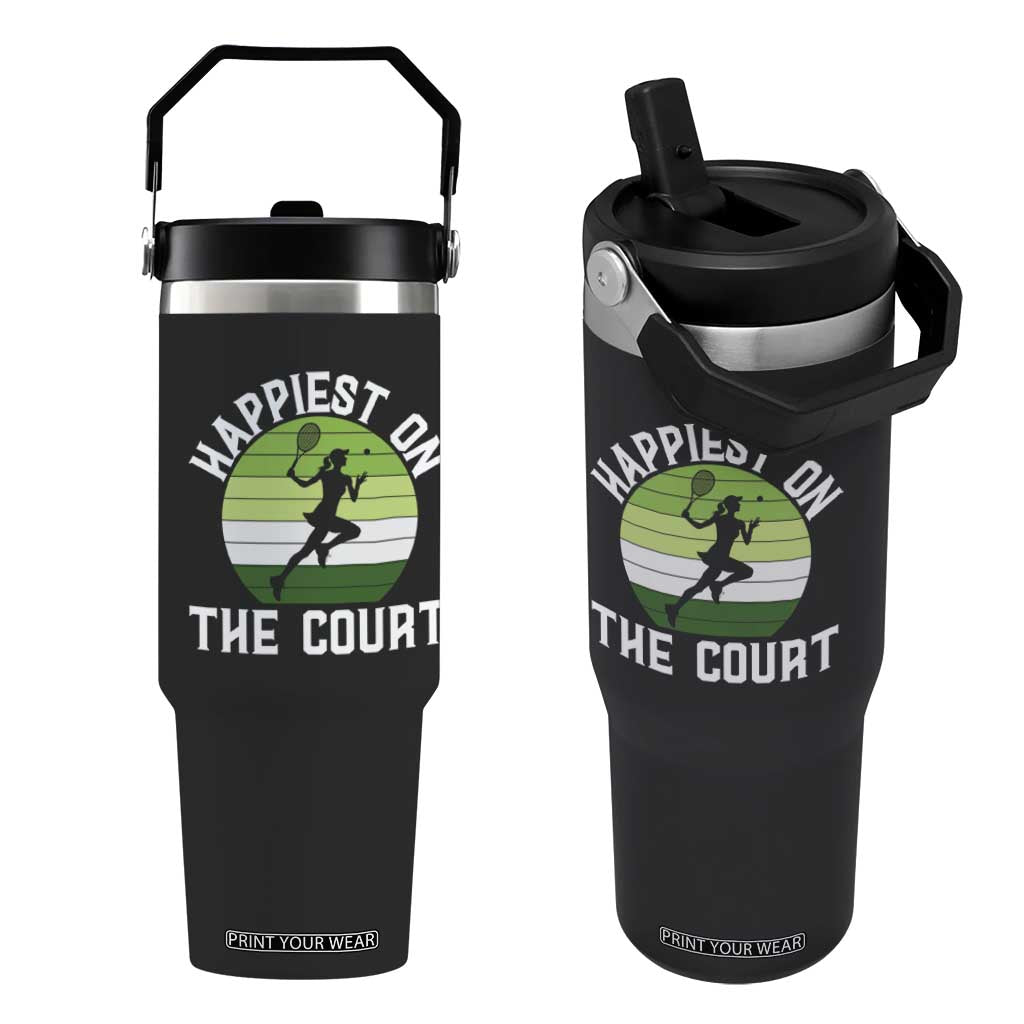 Happiest On The Court Flip Straw Tumbler Vintage Retro Tennis Girl Gift TS12 One Size: 30 oz Black Print Your Wear