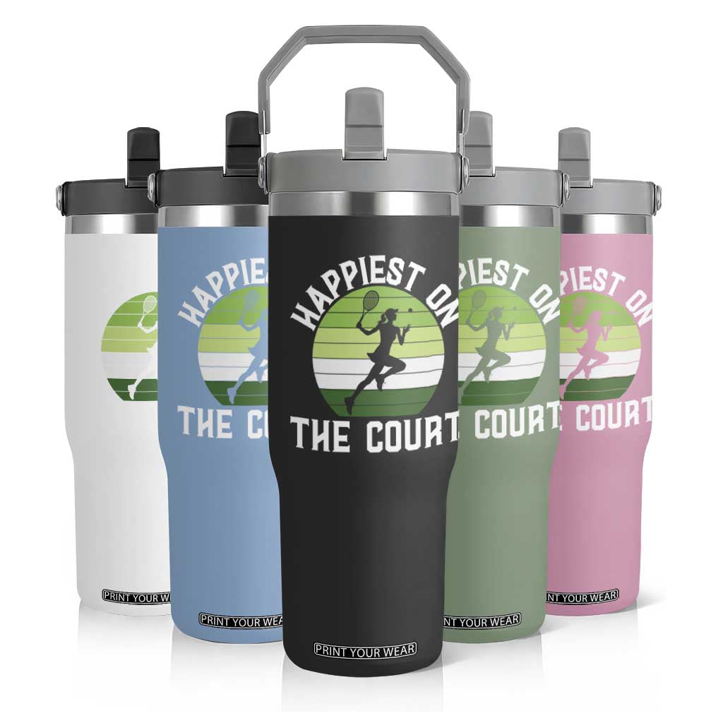 Happiest On The Court Flip Straw Tumbler Vintage Retro Tennis Girl Gift TS12 Print Your Wear