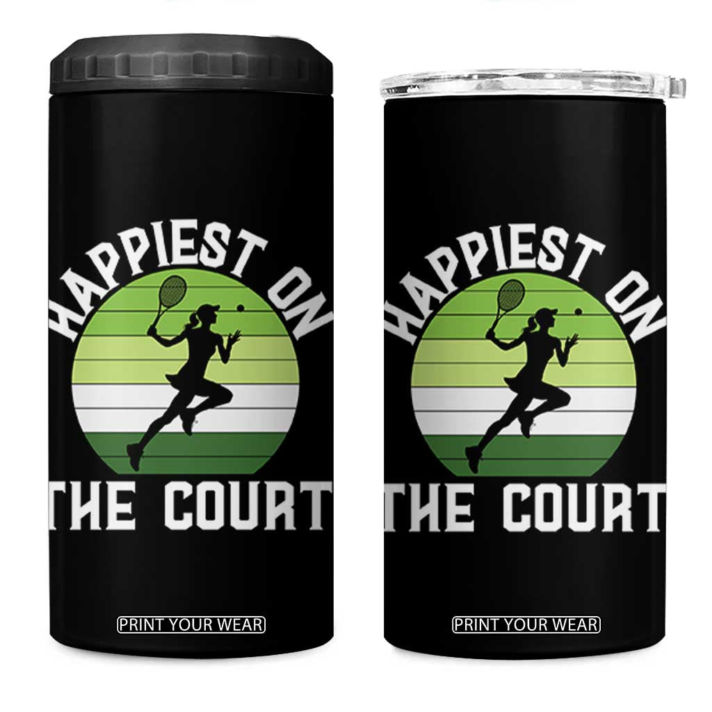 Happiest On The Court 4 in 1 Can Cooler Tumbler Vintage Retro Tennis Girl Gift TS12 One Size: 16 oz Black Print Your Wear