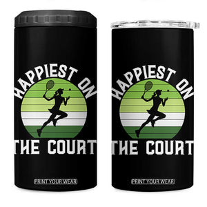Happiest On The Court 4 in 1 Can Cooler Tumbler Vintage Retro Tennis Girl Gift TS12 One Size: 16 oz Black Print Your Wear