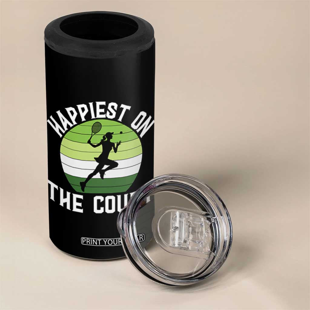 Happiest On The Court 4 in 1 Can Cooler Tumbler Vintage Retro Tennis Girl Gift TS12 Print Your Wear