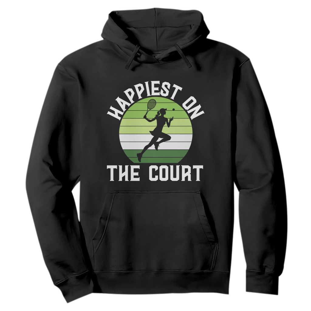 Happiest On The Court Hoodie Vintage Retro Tennis Girl Gift TS12 Black Print Your Wear