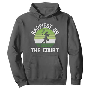 Happiest On The Court Hoodie Vintage Retro Tennis Girl Gift TS12 Dark Heather Print Your Wear