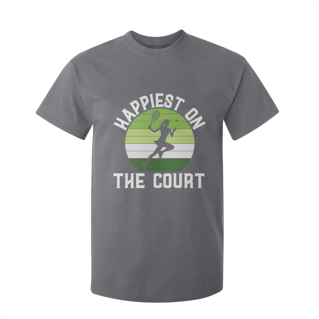 Happiest On The Court T Shirt For Kid Vintage Retro Tennis Girl Gift TS12 Charcoal Print Your Wear