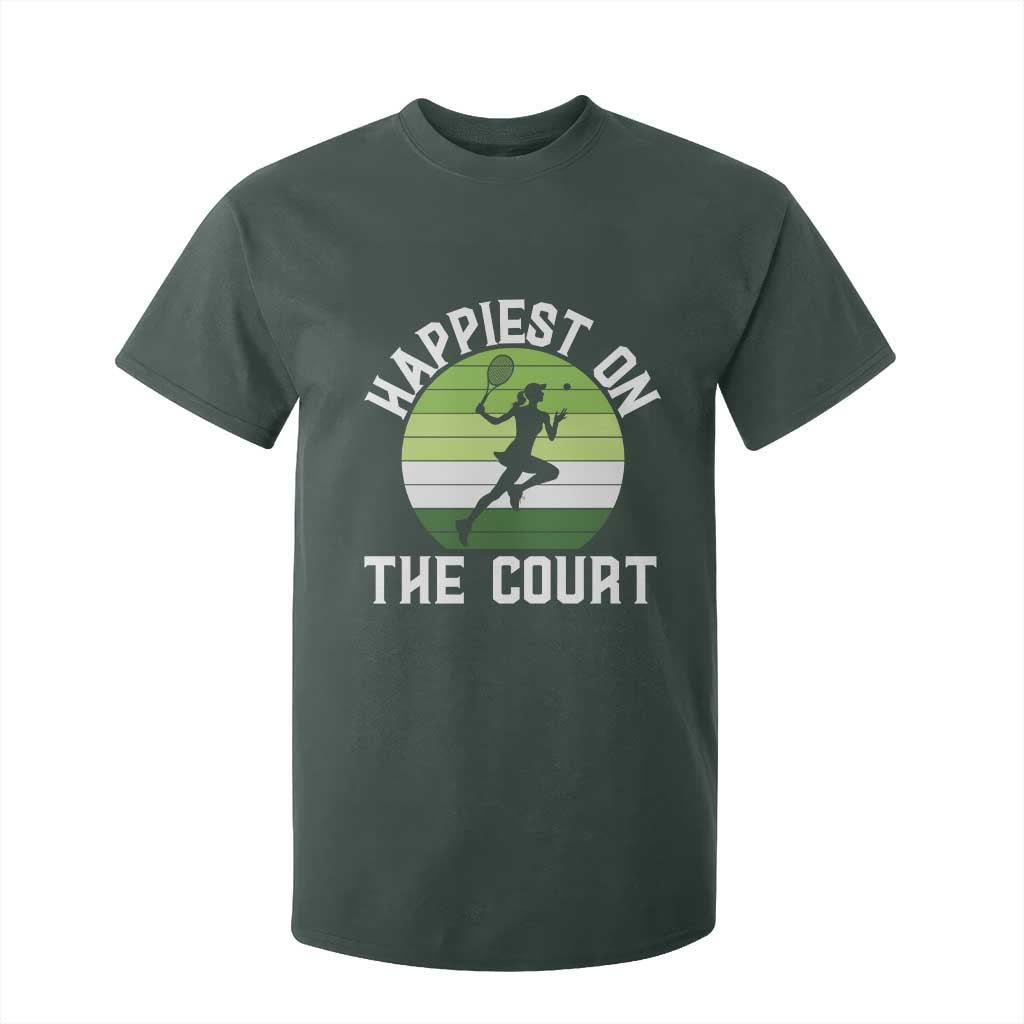 Happiest On The Court T Shirt For Kid Vintage Retro Tennis Girl Gift TS12 Dark Forest Green Print Your Wear