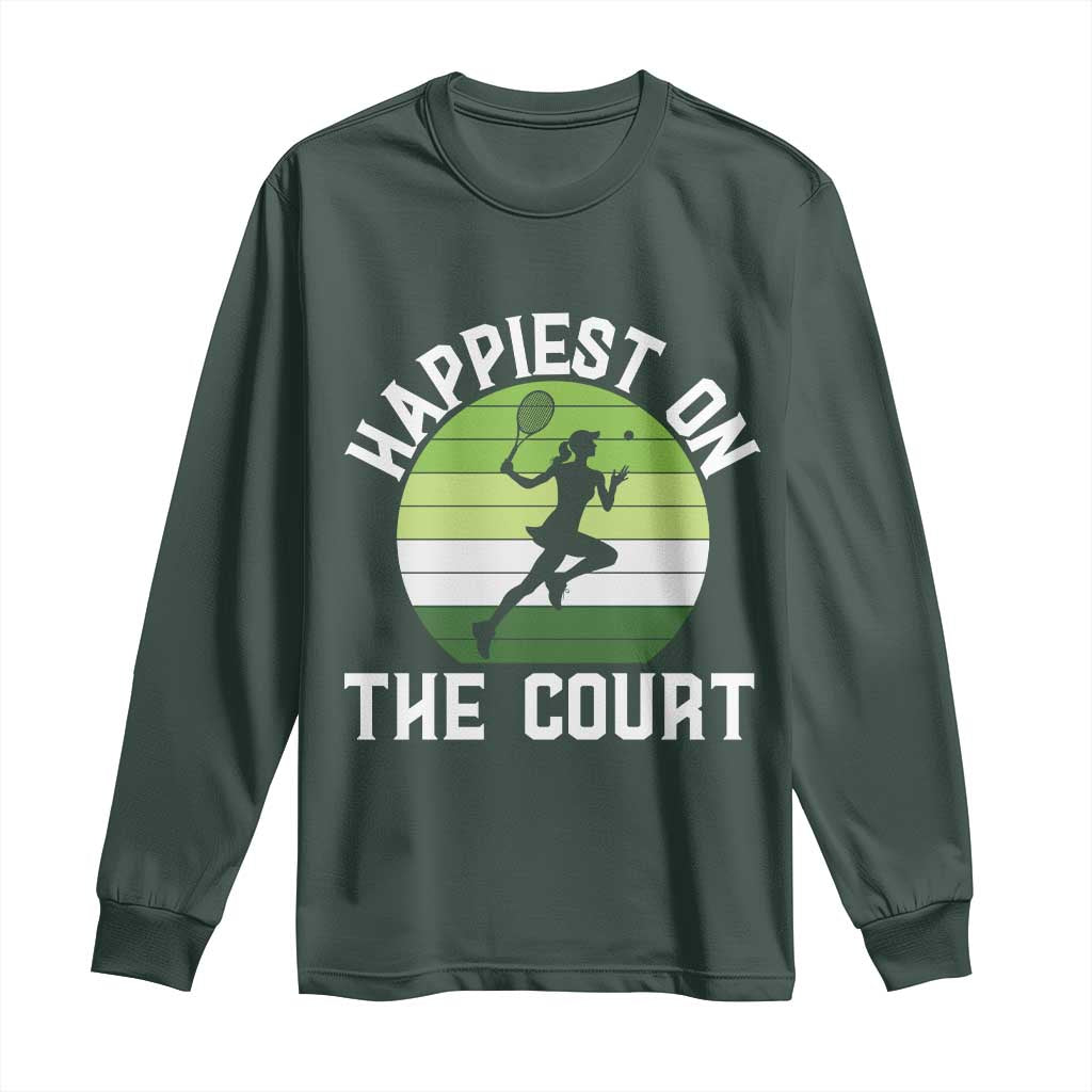 Happiest On The Court Long Sleeve Shirt Vintage Retro Tennis Girl Gift TS12 Dark Forest Green Print Your Wear