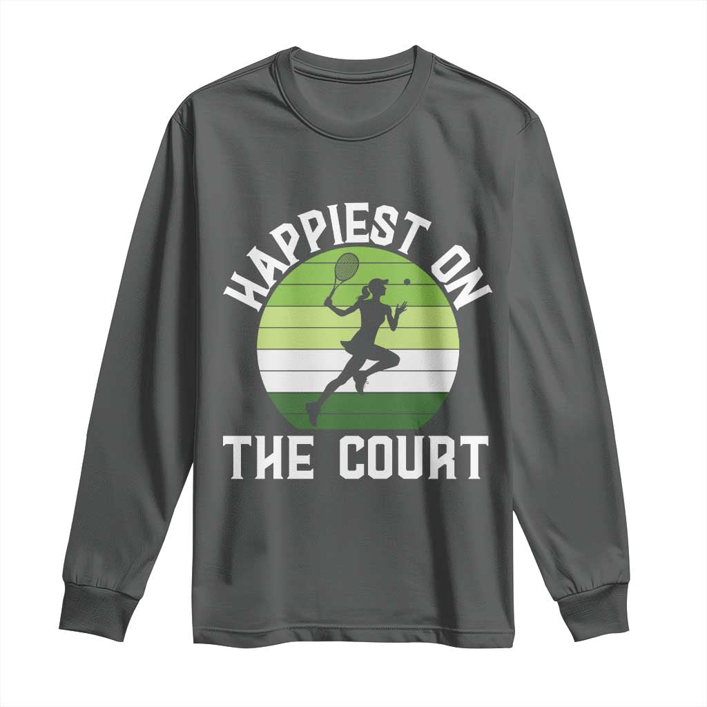 Happiest On The Court Long Sleeve Shirt Vintage Retro Tennis Girl Gift TS12 Dark Heather Print Your Wear