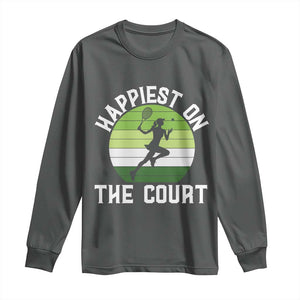 Happiest On The Court Long Sleeve Shirt Vintage Retro Tennis Girl Gift TS12 Dark Heather Print Your Wear