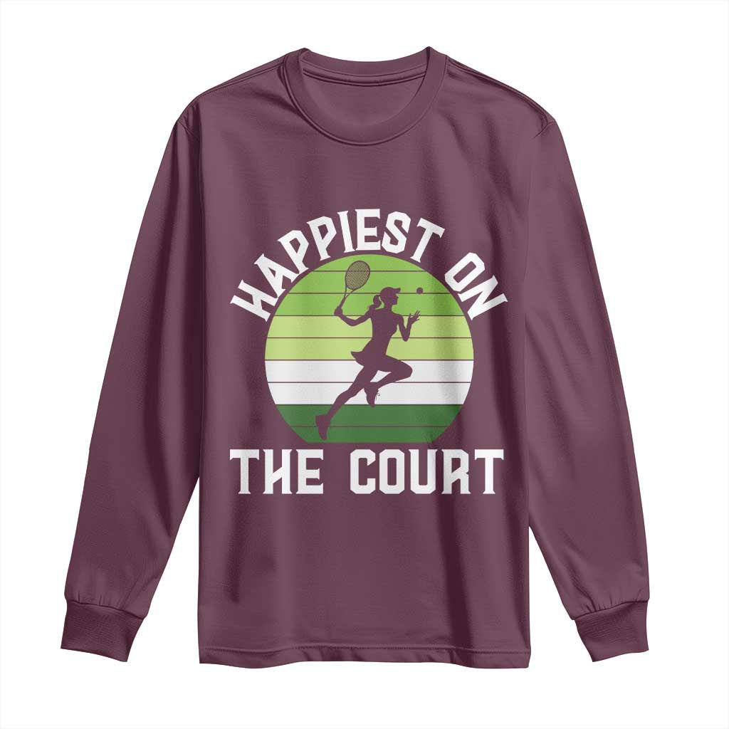 Happiest On The Court Long Sleeve Shirt Vintage Retro Tennis Girl Gift TS12 Maroon Print Your Wear