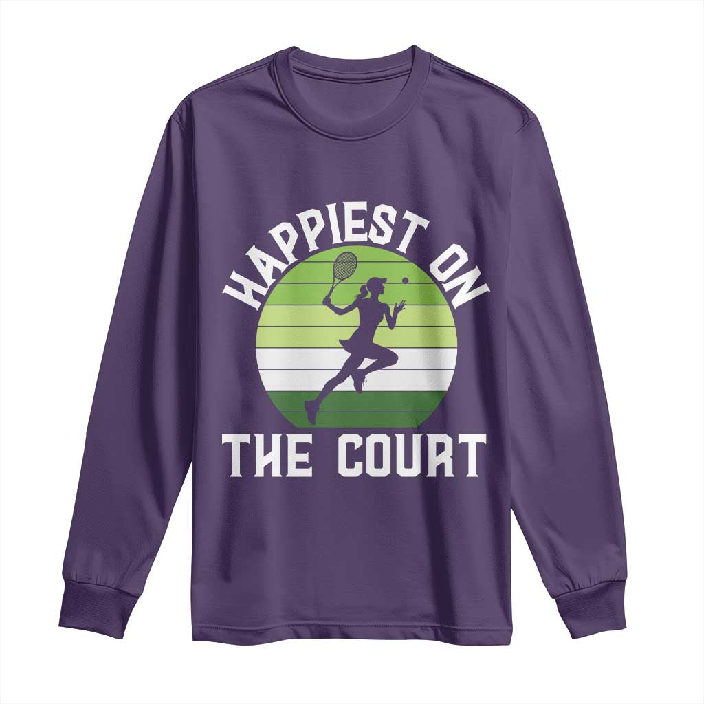 Happiest On The Court Long Sleeve Shirt Vintage Retro Tennis Girl Gift TS12 Purple Print Your Wear