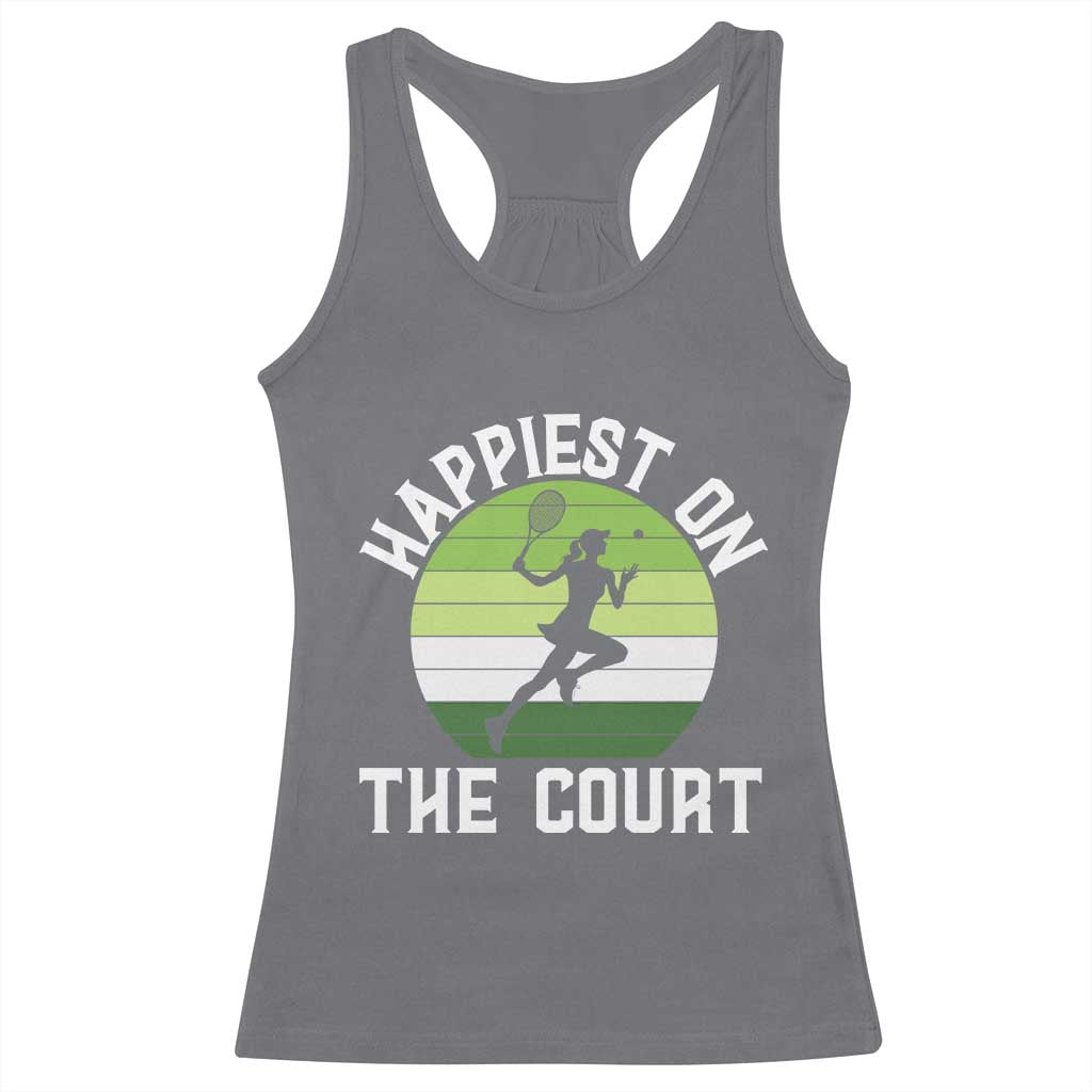 Happiest On The Court Racerback Tank Top Vintage Retro Tennis Girl Gift TS12 Charcoal Print Your Wear