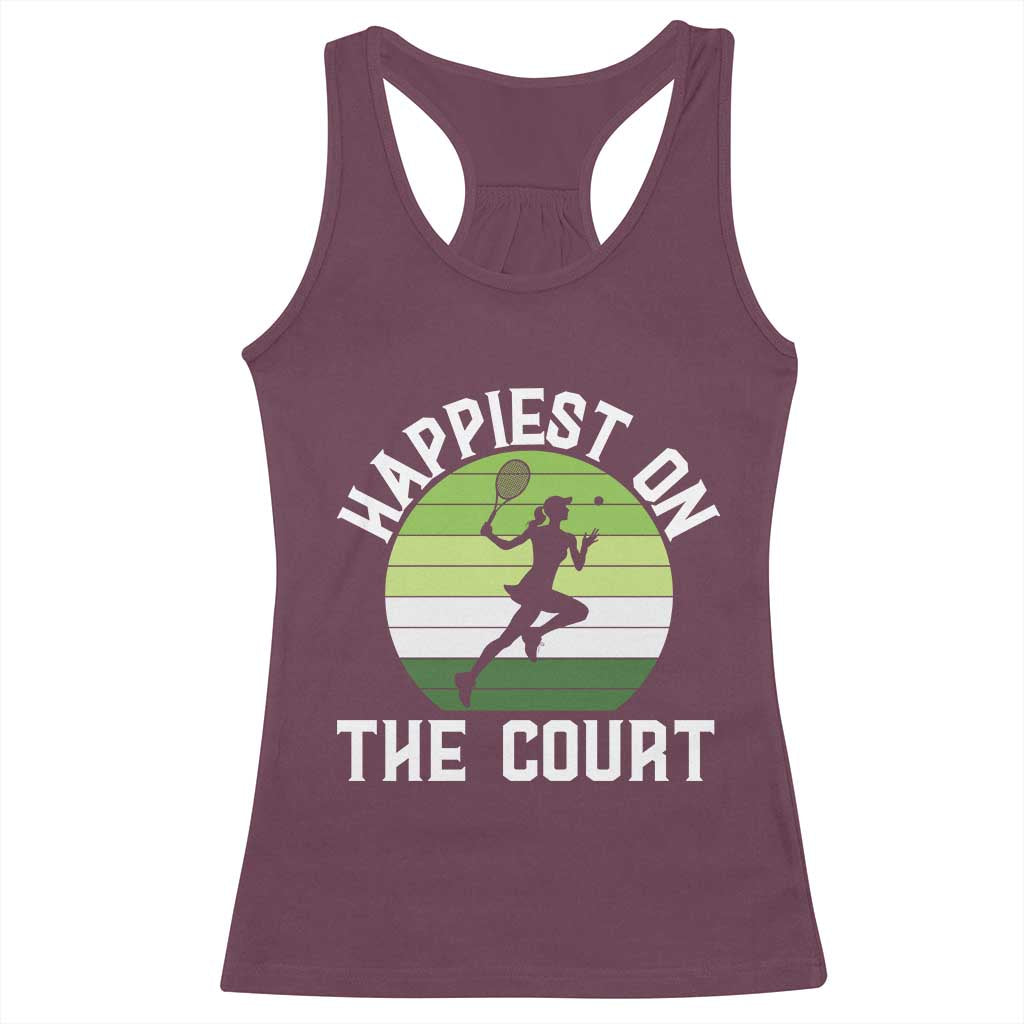 Happiest On The Court Racerback Tank Top Vintage Retro Tennis Girl Gift TS12 Maroon Print Your Wear