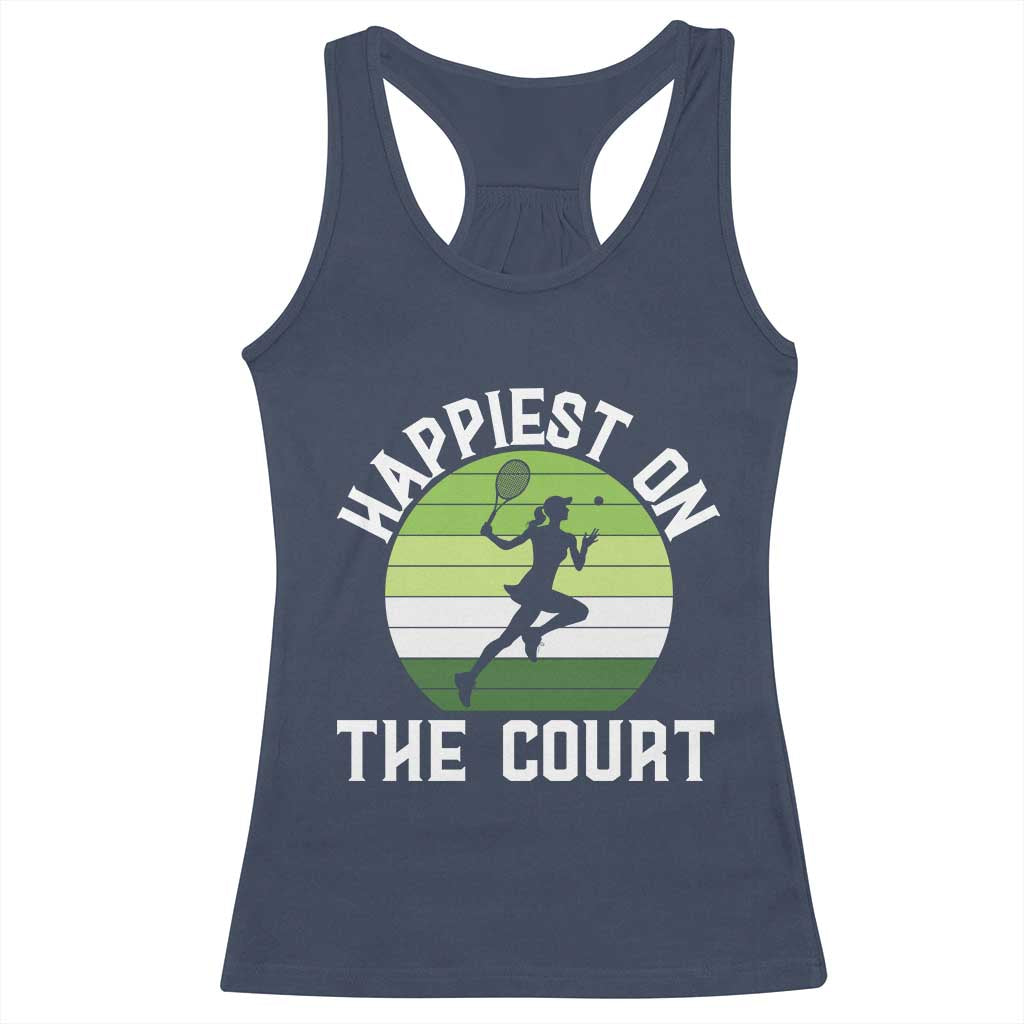Happiest On The Court Racerback Tank Top Vintage Retro Tennis Girl Gift TS12 Navy Print Your Wear