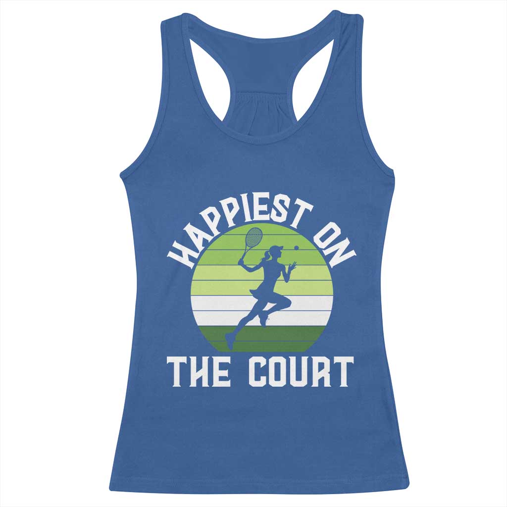 Happiest On The Court Racerback Tank Top Vintage Retro Tennis Girl Gift TS12 Royal Blue Print Your Wear