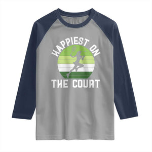 Happiest On The Court Raglan Shirt Vintage Retro Tennis Girl Gift TS12 Sport Gray Navy Print Your Wear