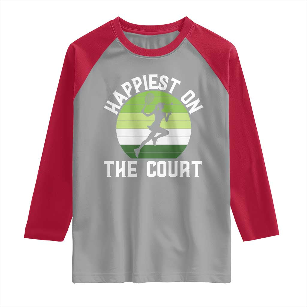 Happiest On The Court Raglan Shirt Vintage Retro Tennis Girl Gift TS12 Sport Gray Red Print Your Wear