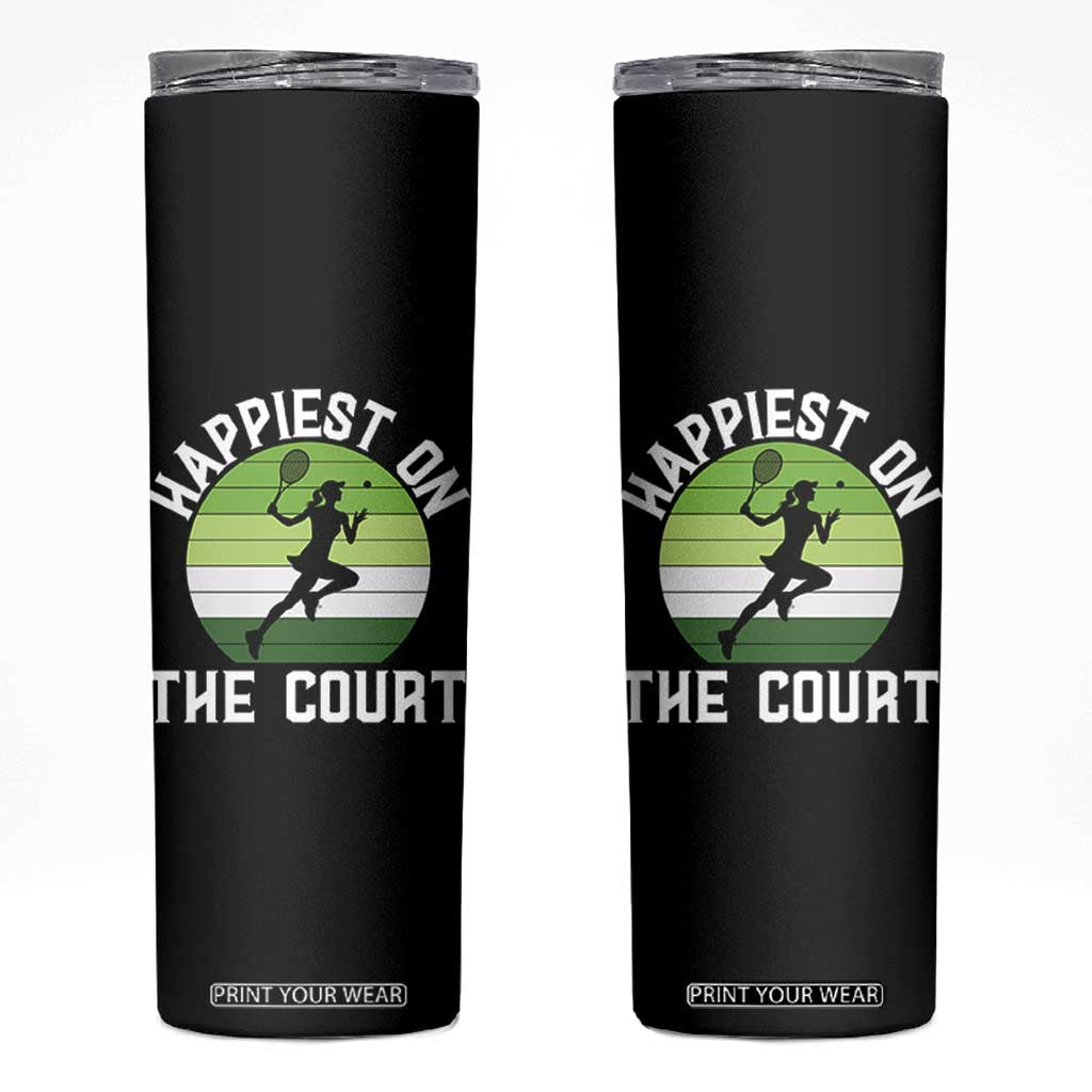 Happiest On The Court Skinny Tumbler Vintage Retro Tennis Girl Gift TS12 Black Print Your Wear