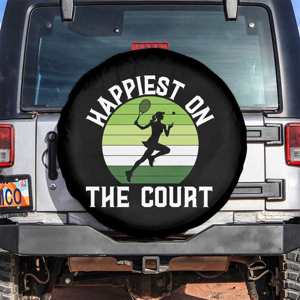 Happiest On The Court Spare Tire Cover Vintage Retro Tennis Girl Gift TS12 No hole Black Print Your Wear