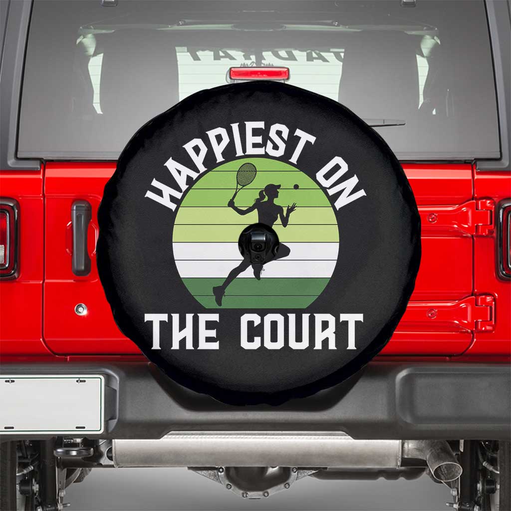 Happiest On The Court Spare Tire Cover Vintage Retro Tennis Girl Gift TS12 Black Print Your Wear