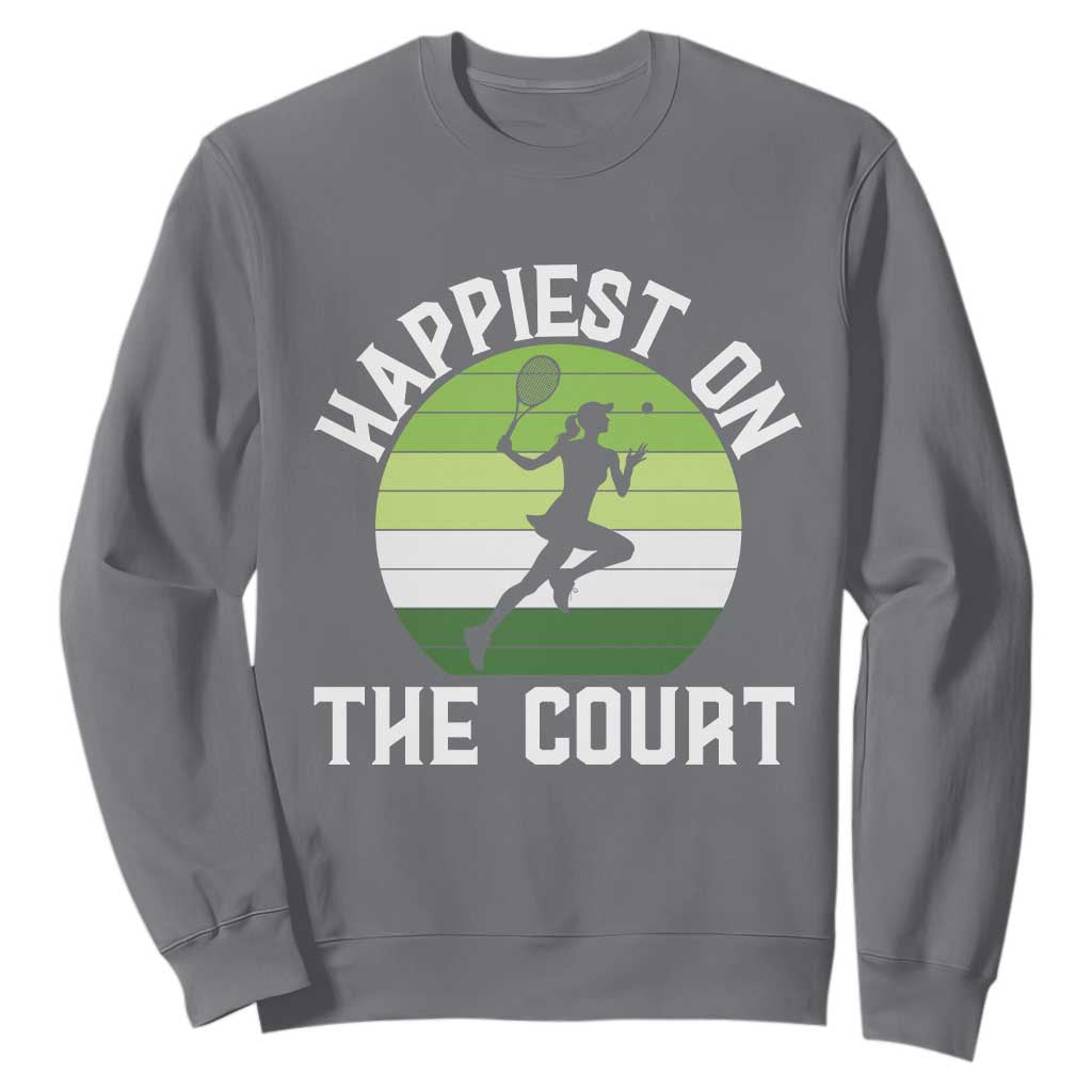 Happiest On The Court Sweatshirt Vintage Retro Tennis Girl Gift TS12 Charcoal Print Your Wear