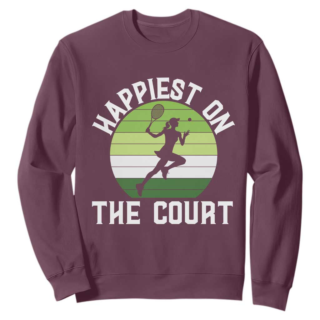 Happiest On The Court Sweatshirt Vintage Retro Tennis Girl Gift TS12 Maroon Print Your Wear