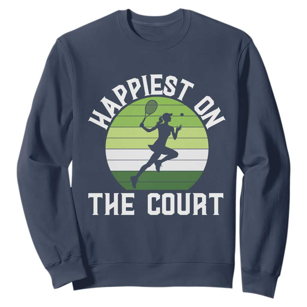 Happiest On The Court Sweatshirt Vintage Retro Tennis Girl Gift TS12 Navy Print Your Wear