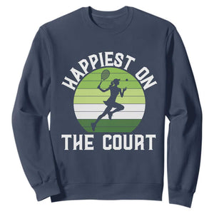 Happiest On The Court Sweatshirt Vintage Retro Tennis Girl Gift TS12 Navy Print Your Wear