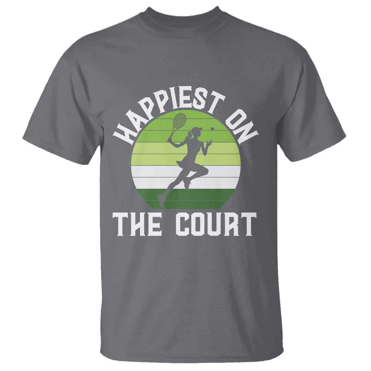 Happiest On The Court T Shirt Vintage Retro Tennis Girl Gift TS12 Charcoal Print Your Wear