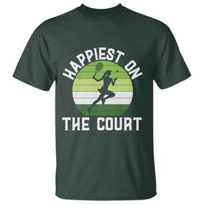 Happiest On The Court T Shirt Vintage Retro Tennis Girl Gift TS12 Dark Forest Green Print Your Wear